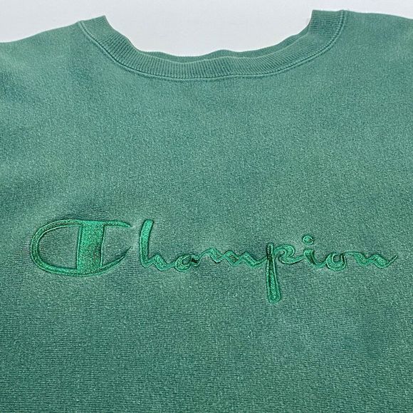 Vintage Champion Reverse Weave Sweatshirt Green 90s Spell Out Logo Men’s XL USA - Picture 4 of 14